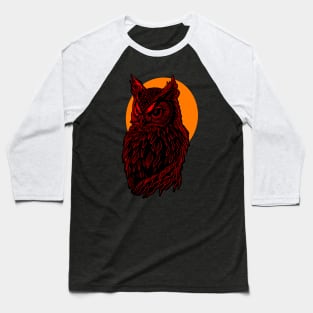Red Owl design in front of orange full moon. Baseball T-Shirt